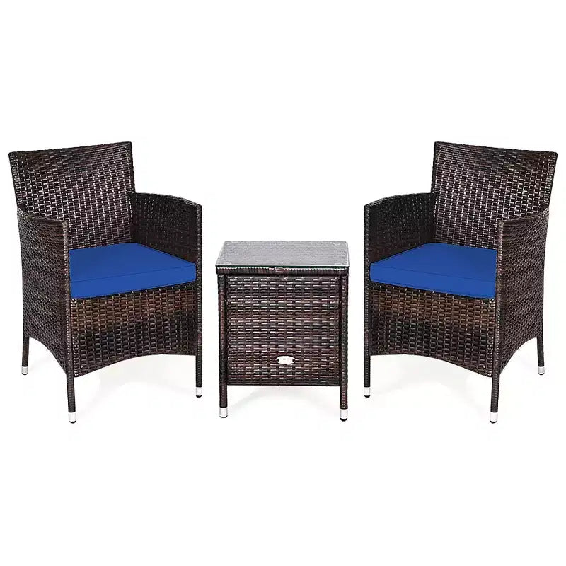 Costway Ensemble de Meubles de Jardin en Rotin PE 3 Pièces avec Chaises et Table Basse