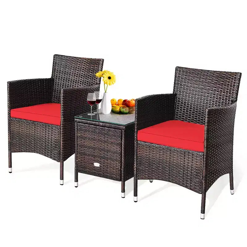 Costway Ensemble de Meubles de Jardin en Rotin PE 3 Pièces avec Chaises et Table Basse
