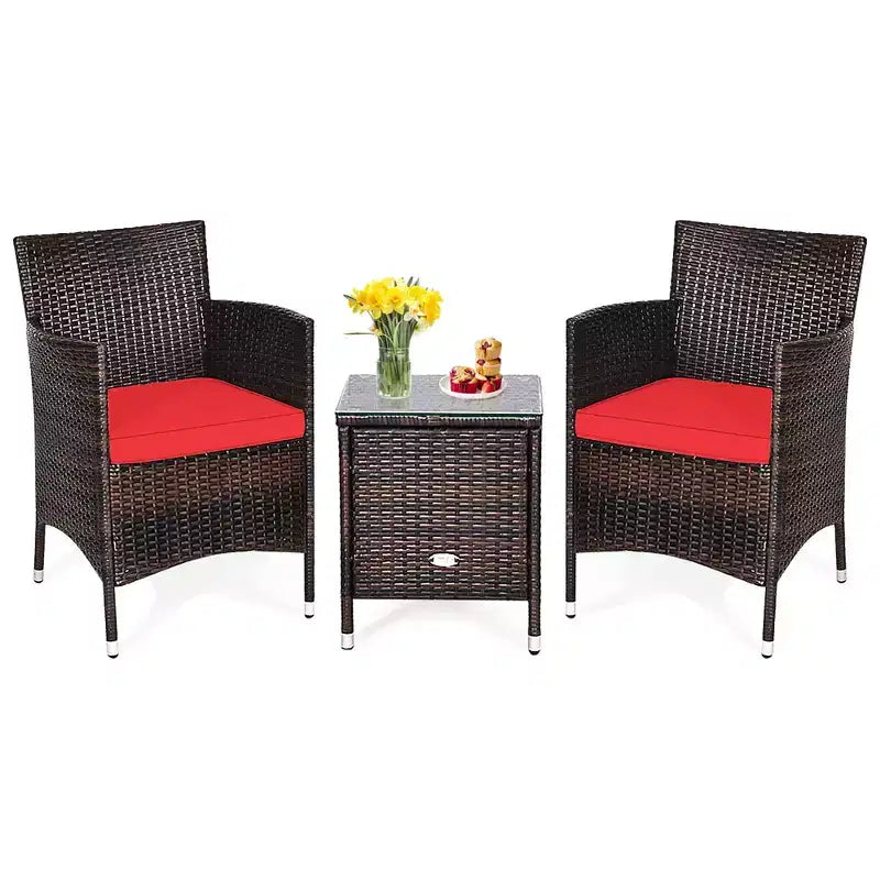 Costway Ensemble de Meubles de Jardin en Rotin PE 3 Pièces avec Chaises et Table Basse