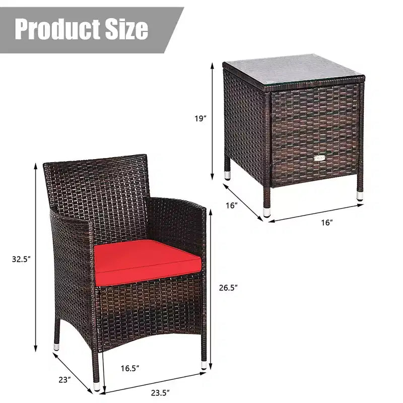 Costway Ensemble de Meubles de Jardin en Rotin PE 3 Pièces avec Chaises et Table Basse