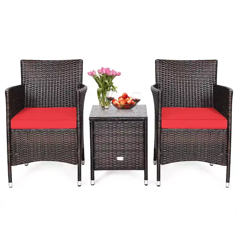 Costway Ensemble de Meubles de Jardin en Rotin PE 3 Pièces avec Chaises et Table Basse