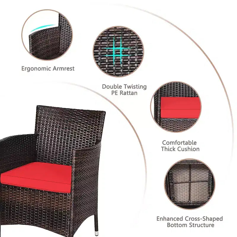 Costway Ensemble de Meubles de Jardin en Rotin PE 3 Pièces avec Chaises et Table Basse