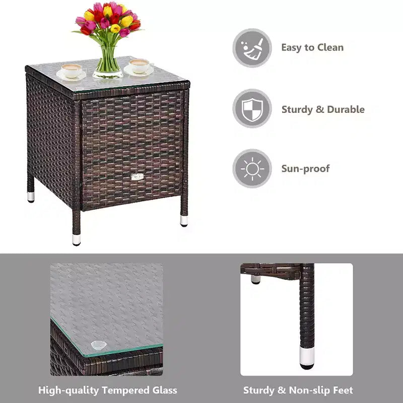 Costway Ensemble de Meubles de Jardin en Rotin PE 3 Pièces avec Chaises et Table Basse