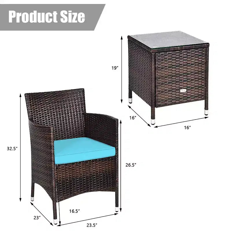 Costway Ensemble de Meubles de Jardin en Rotin PE 3 Pièces avec Chaises et Table Basse