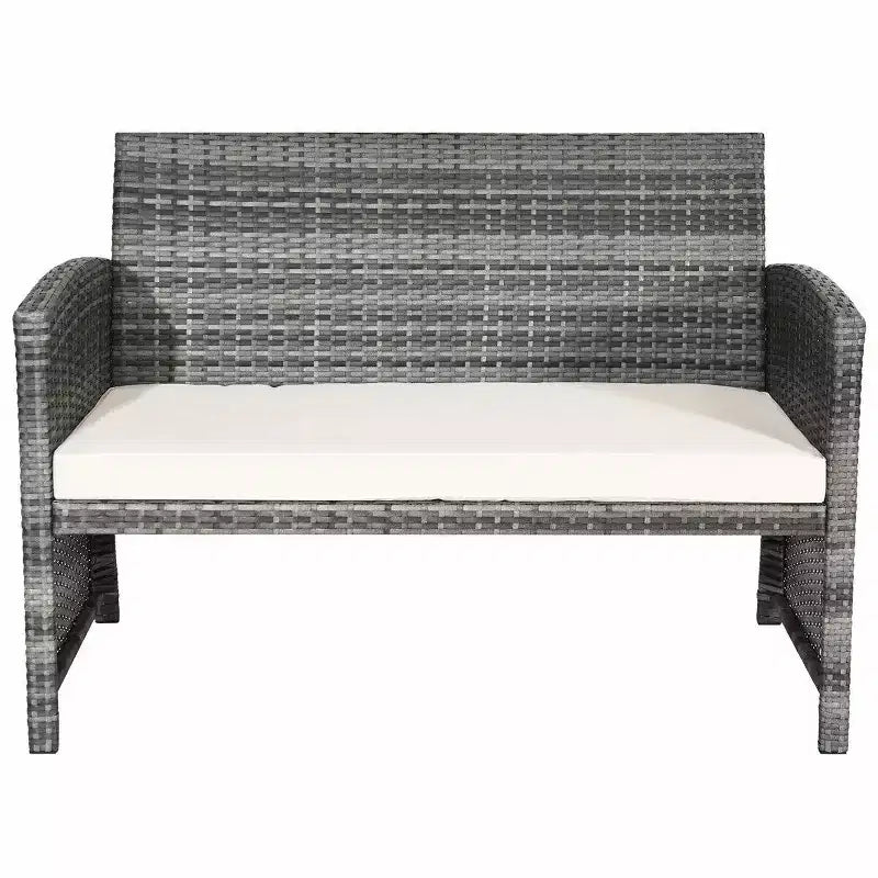 Costway Salon de Jardin 4 Pièces en Rotin Canape et Coussins Assise en Osier Gris Mélange