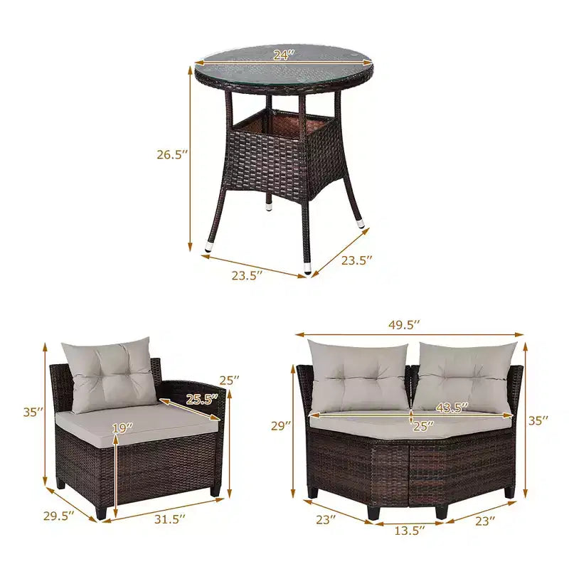 Costway Salon de Jardin 4 Pièces en Rotin avec Coussins et Table