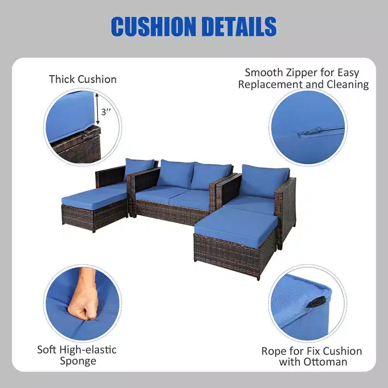 Costway Ensemble de Mobilier de Jardin 5 Pièces en Rotin Canapé Causeuse Pouf Coussins Rouge/Blanc