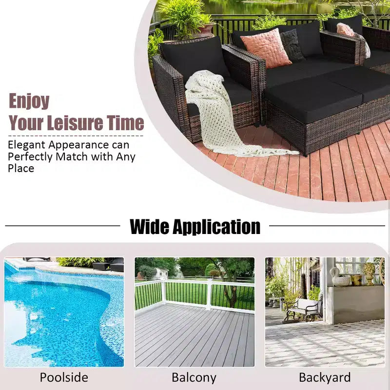 Costway Ensemble de Mobilier de Jardin 5 Pièces en Rotin Canapé Causeuse Pouf Coussins Rouge/Blanc