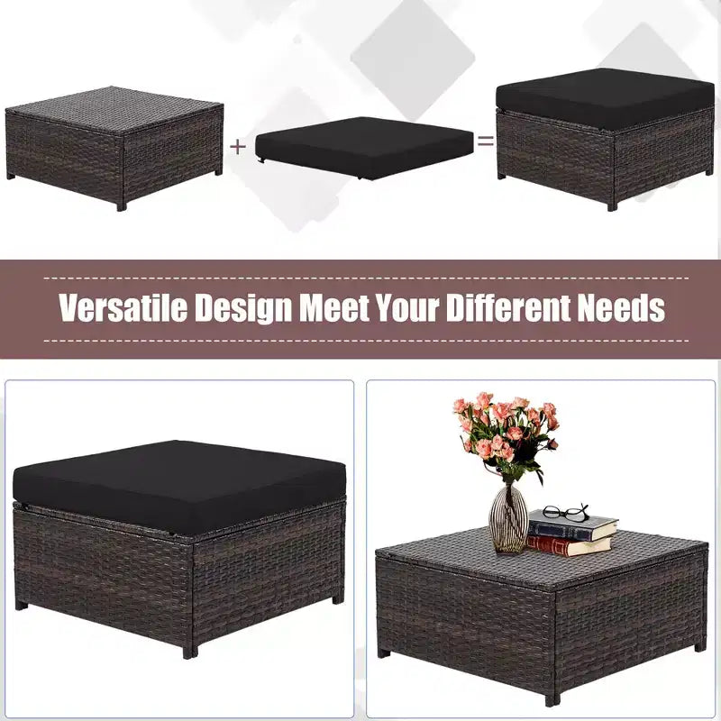 Costway Ensemble de Mobilier de Jardin 5 Pièces en Rotin Canapé Causeuse Pouf Coussins Rouge/Blanc