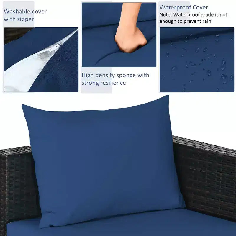 Ensemble de 5 meubles de patio en rotin, canapé sectionnel de conversation avec table basse rouge/bleu marine