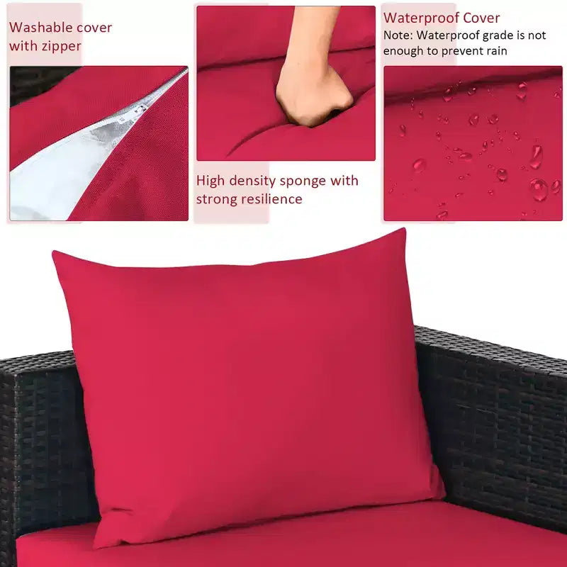 Ensemble de 5 meubles de patio en rotin, canapé sectionnel de conversation avec table basse rouge/bleu marine