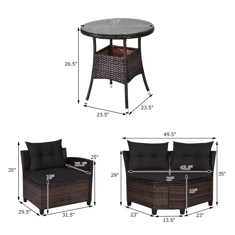Costway Ensemble de Meubles de Jardin 4 pièces en Rotin Canapé Table Coussins Turquoise\Noir\Bleu marine\Rouge