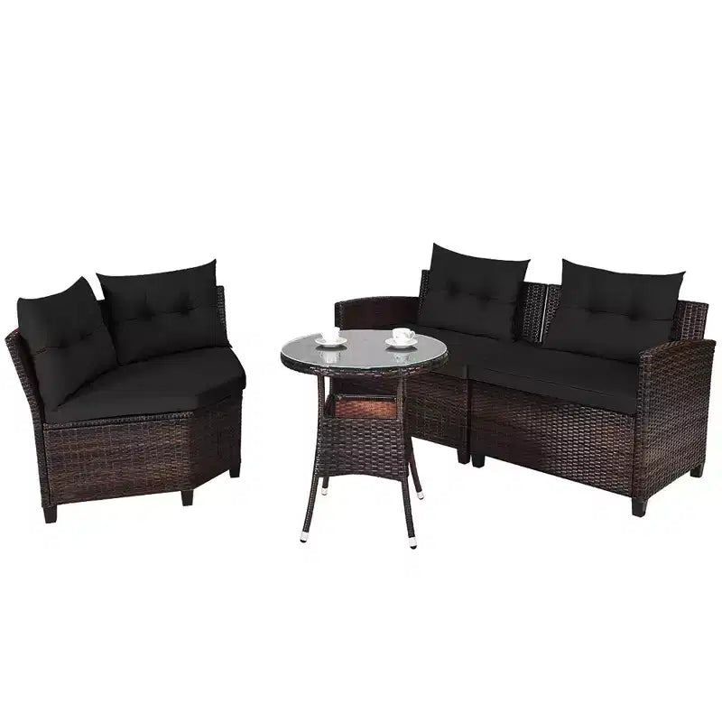 Costway Ensemble de Meubles de Jardin 4 pièces en Rotin Canapé Table Coussins Turquoise\Noir\Bleu marine\Rouge