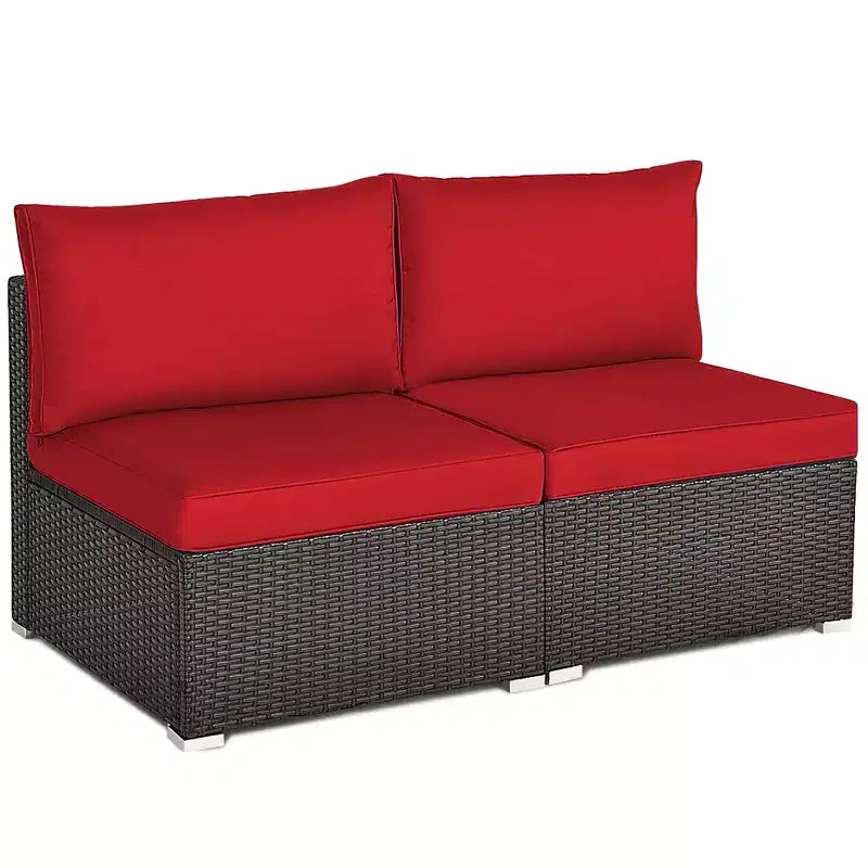Costway Ensemble de Meubles de Conversation d'Extérieur 2 Places en Rotin sans Accoudoirs avec Coussins