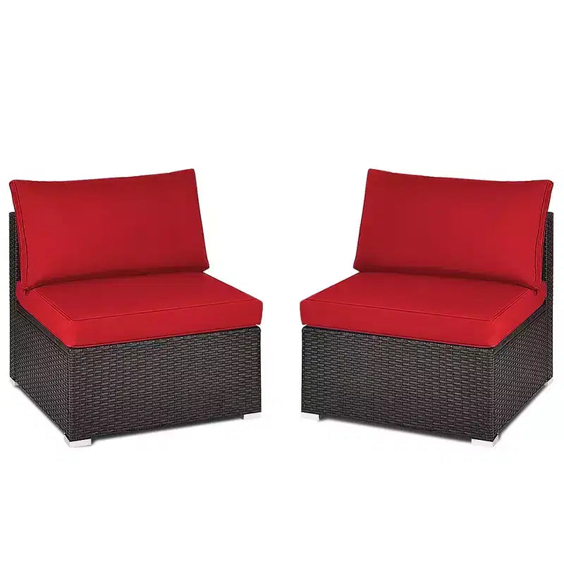 Costway Ensemble de Meubles de Conversation d'Extérieur 2 Places en Rotin sans Accoudoirs avec Coussins