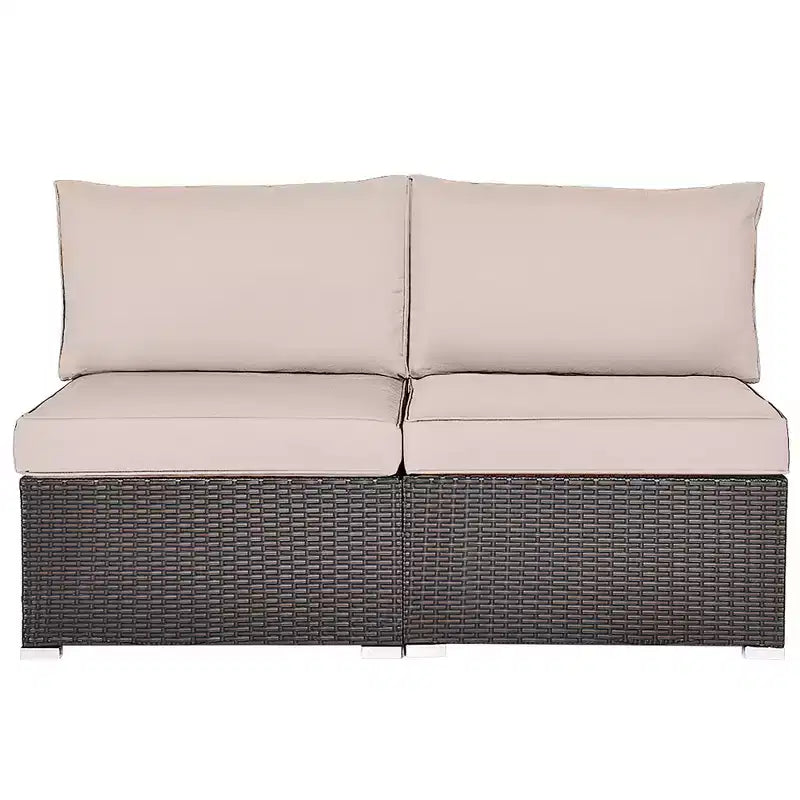 Costway Ensemble de Meubles de Conversation d'Extérieur 2 Places en Rotin sans Accoudoirs avec Coussins