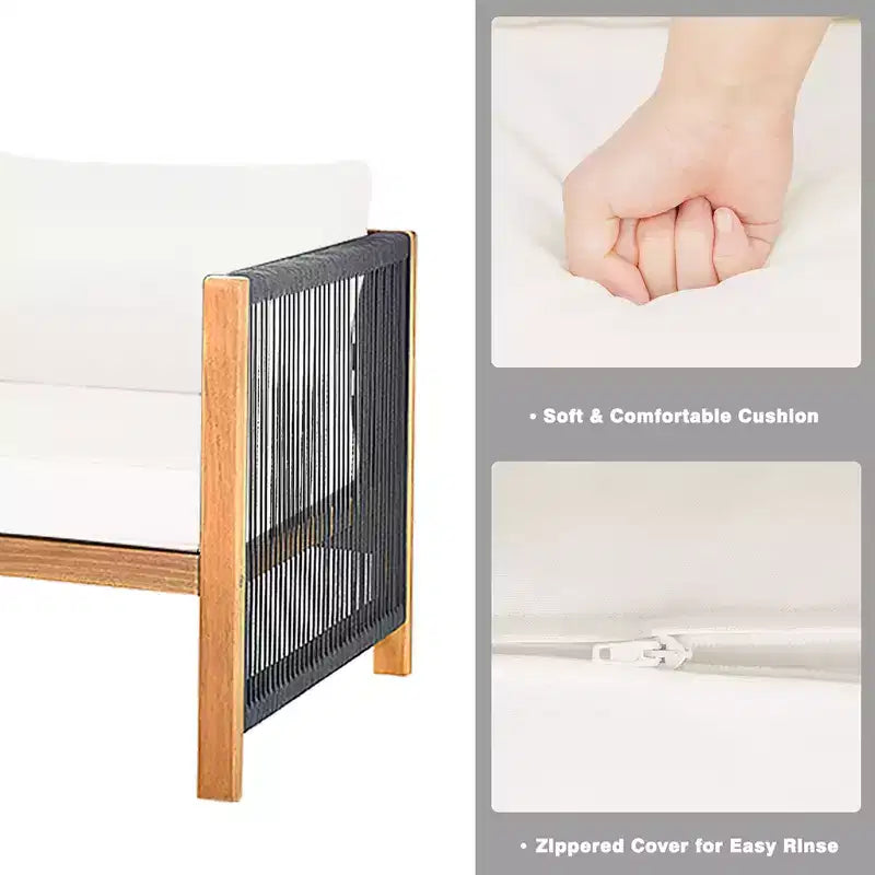 Ensemble de mobilier de jardin 8 pièces Costway avec coussins, accoudoirs en corde, blanc/turquoise/rouge