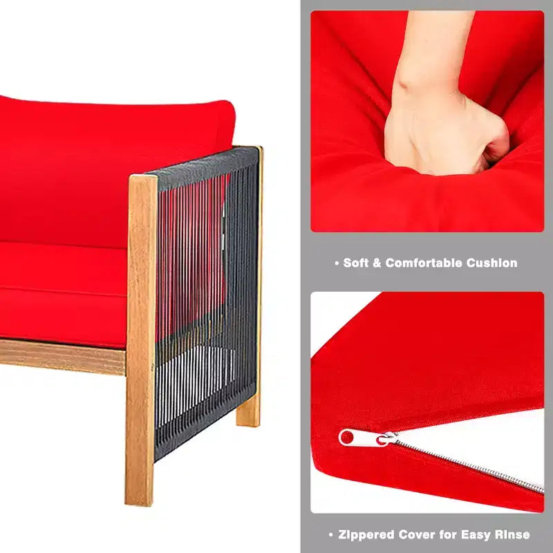 Ensemble de mobilier de jardin 8 pièces Costway avec coussins, accoudoirs en corde, blanc/turquoise/rouge
