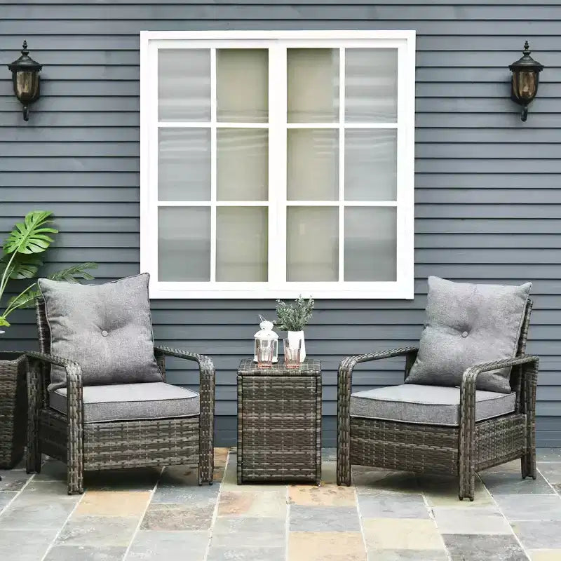 Ensemble de mobilier de jardin 3 pièces Outsunny, table de rangement et chaises en rotin PE avec coussins capitonnés