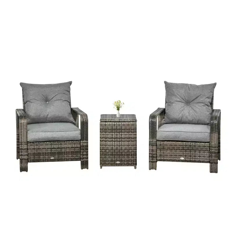 Ensemble de mobilier de jardin 3 pièces Outsunny, table de rangement et chaises en rotin PE avec coussins capitonnés