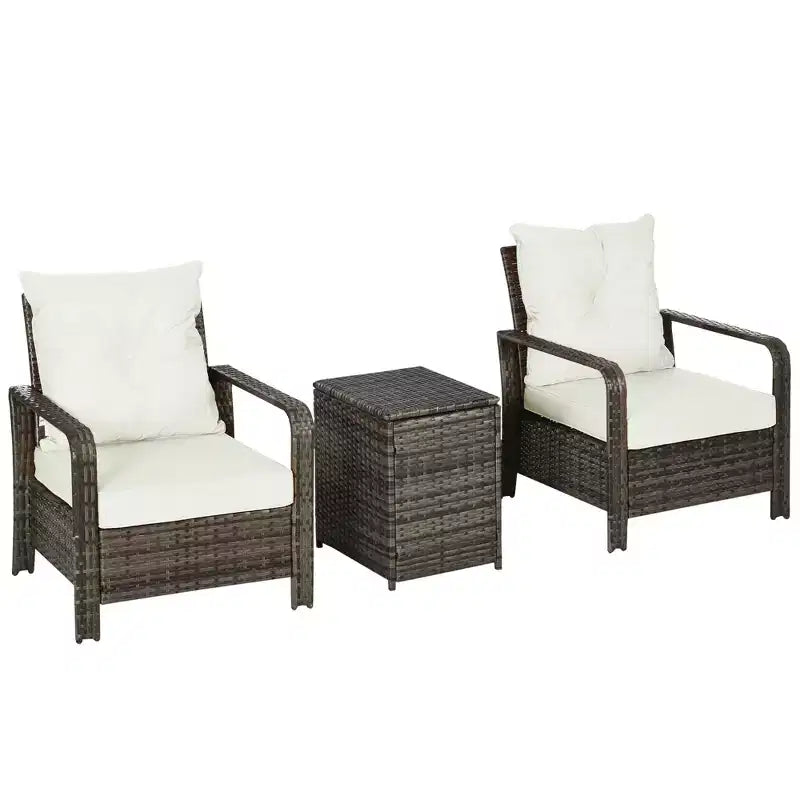 Ensemble de mobilier de jardin 3 pièces Outsunny, table de rangement et chaises en rotin PE avec coussins capitonnés