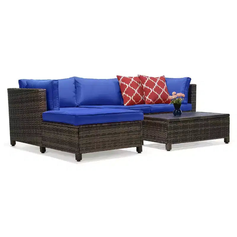 Ensemble de salon de jardin 3 pièces en osier avec coussins – EDYO LIVING