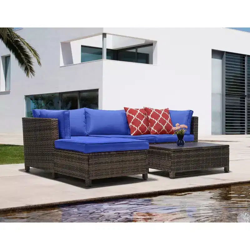 Ensemble de salon de jardin 3 pièces en osier avec coussins – EDYO LIVING