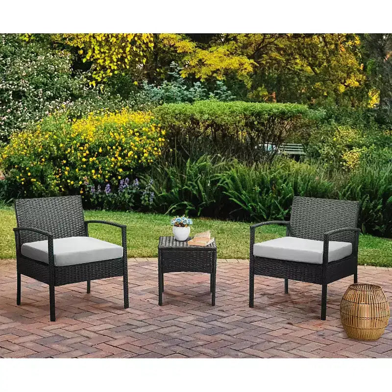 EDYO LIVING Ensemble de meubles de conversation de patio extérieur en osier 3 pièces