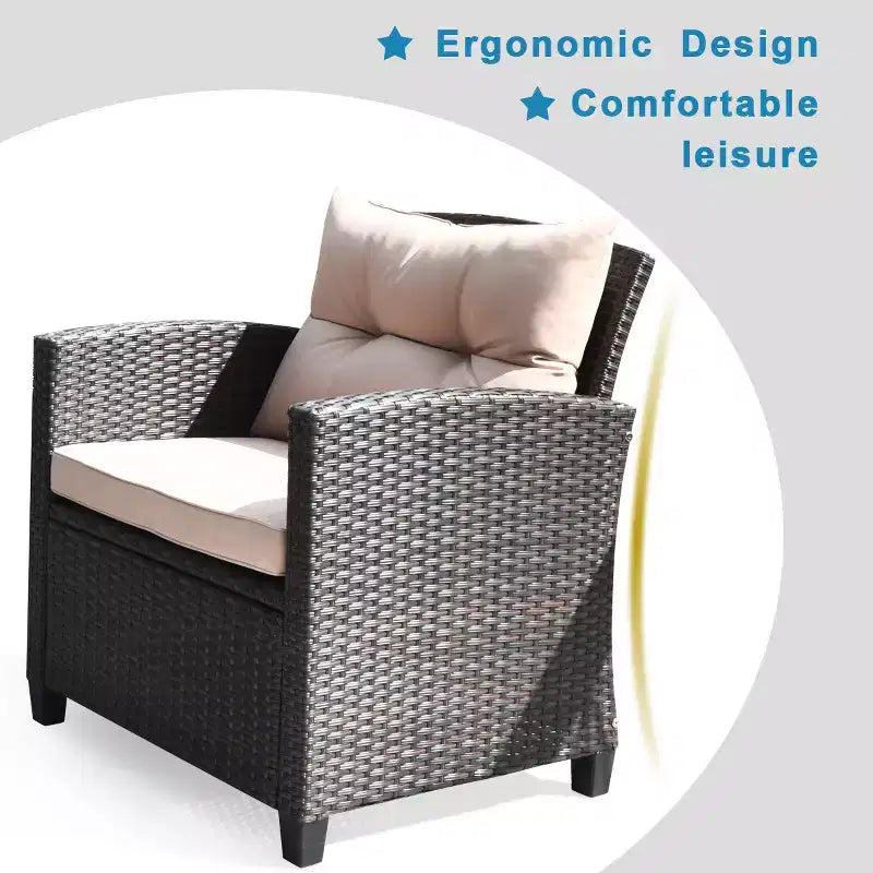 Costway Ensemble de Meubles de Jardin en Rotin 4 pièces, Canapé Rembourré et Table avec Accoudoirs