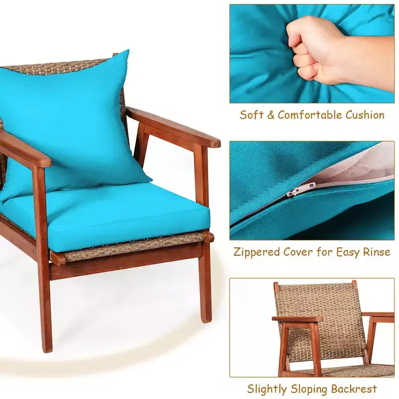 Costway Ensemble de Meubles de Jardin 8 Pièces en Rotin Cadre en Bois d'Acacia Canapé-Fauteuil Rembourré Turquoise