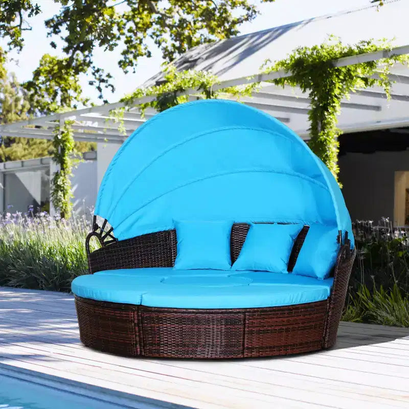 Lit de repos rond Outsunny, ensemble de canapé conversationnel ou de lit de soleil d'extérieur en rotin et osier rembourré de 4 pièces avec auvent