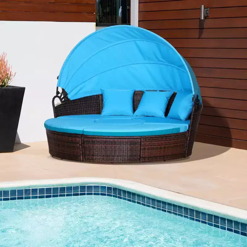 Lit de repos rond Outsunny, ensemble de canapé conversationnel ou de lit de soleil d'extérieur en rotin et osier rembourré de 4 pièces avec auvent