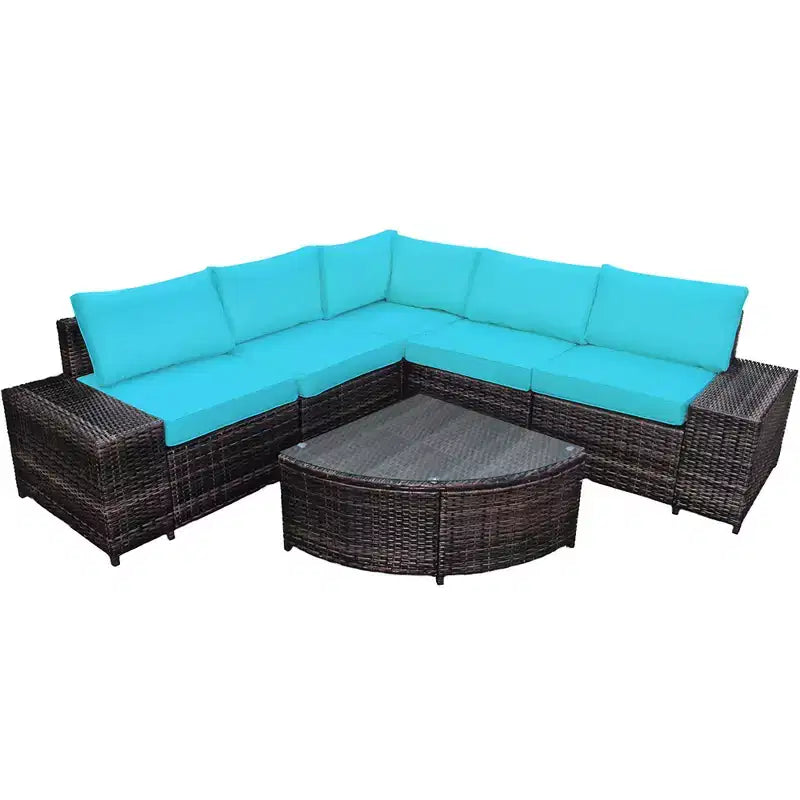 Costway Ensemble de Meubles de Jardin 6 pièces en Rotin, Canapé Coussins Accoudoirs, Turquoise\Blanc