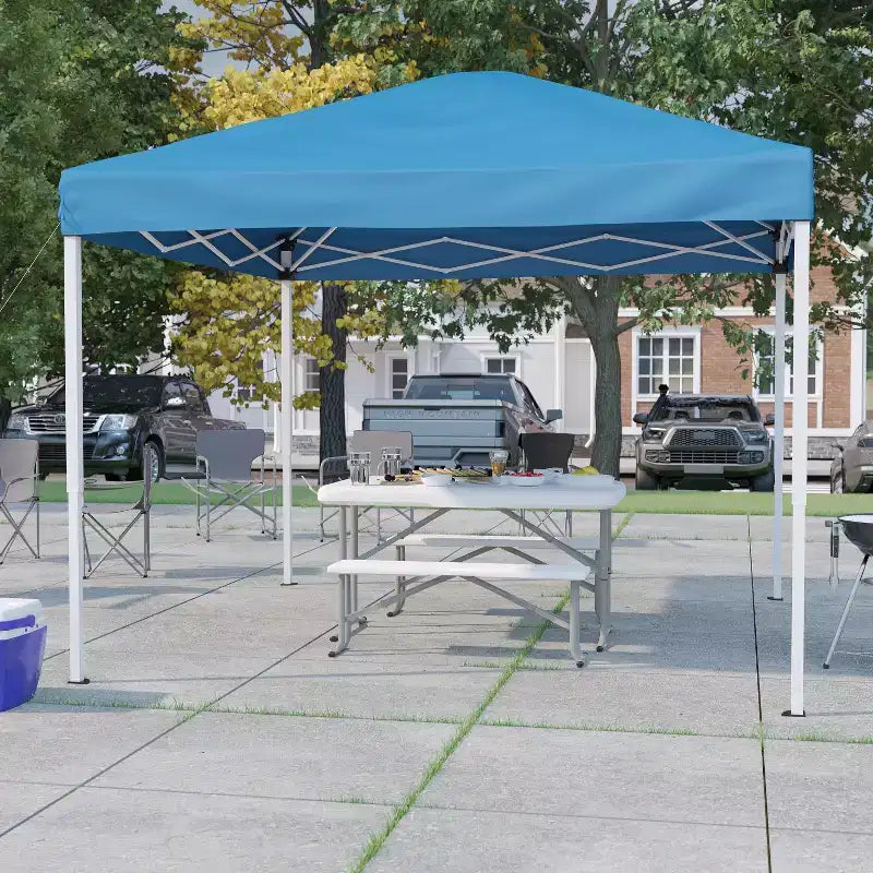 Flash Furniture Tonnelle Pop Up 3 x 3 m avec Sac de Transport et Ensemble Table et Bancs Pliables - Kit Portable pour Hayon, Camping, Événements
