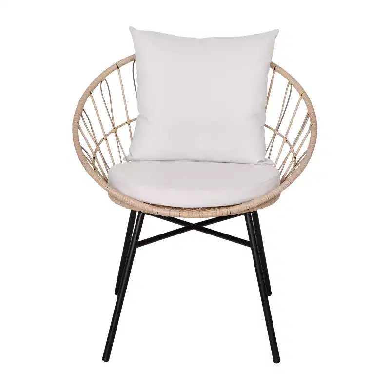Ensemble de patio Merrick Lane 3 pièces avec chaises en rotin tressé, table d'appoint assortie à plateau en verre et coussins pour usage intérieur/extérieur