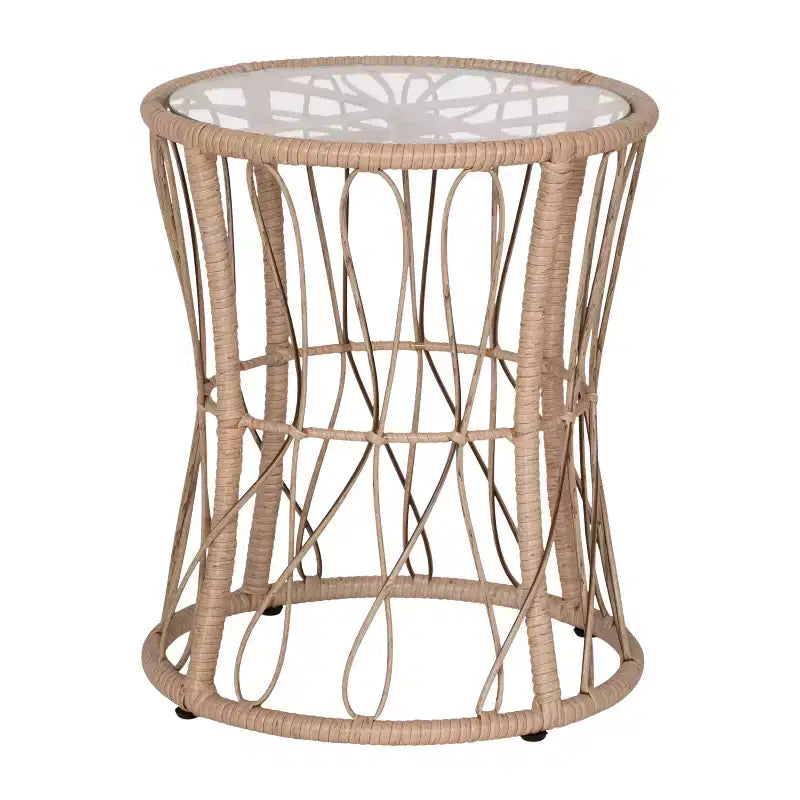 Ensemble de patio Merrick Lane 3 pièces avec chaises en rotin tressé, table d'appoint assortie à plateau en verre et coussins pour usage intérieur/extérieur