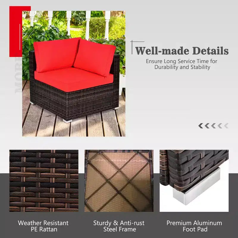 Costway Ensemble de Meubles de Patio en Rotin 8 Pièces Table Brasero Housse de Réservoir de Gaz pour Terrasse Crème/Noir/Bleu Marine/Rouge/Turquoise
