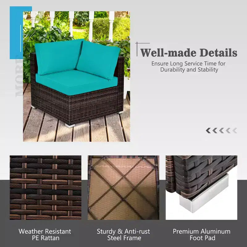 Costway Ensemble de Meubles de Patio en Rotin 8 Pièces Table Brasero Housse de Réservoir de Gaz pour Terrasse Crème/Noir/Bleu Marine/Rouge/Turquoise
