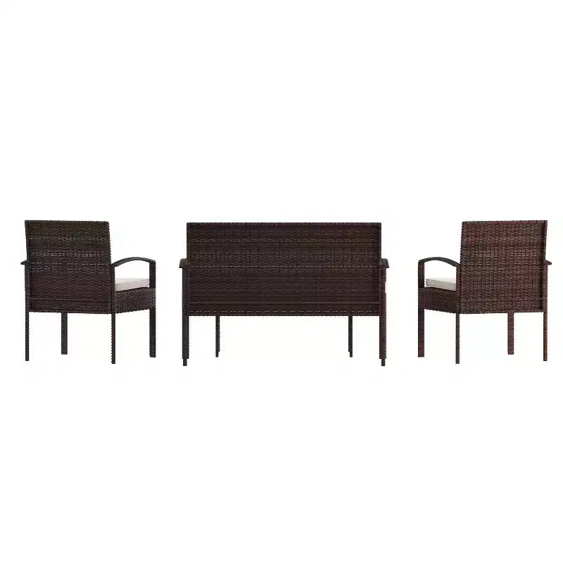 Flash Furniture Ensemble de patio 4 pièces Aransas avec structure en acier et coussins