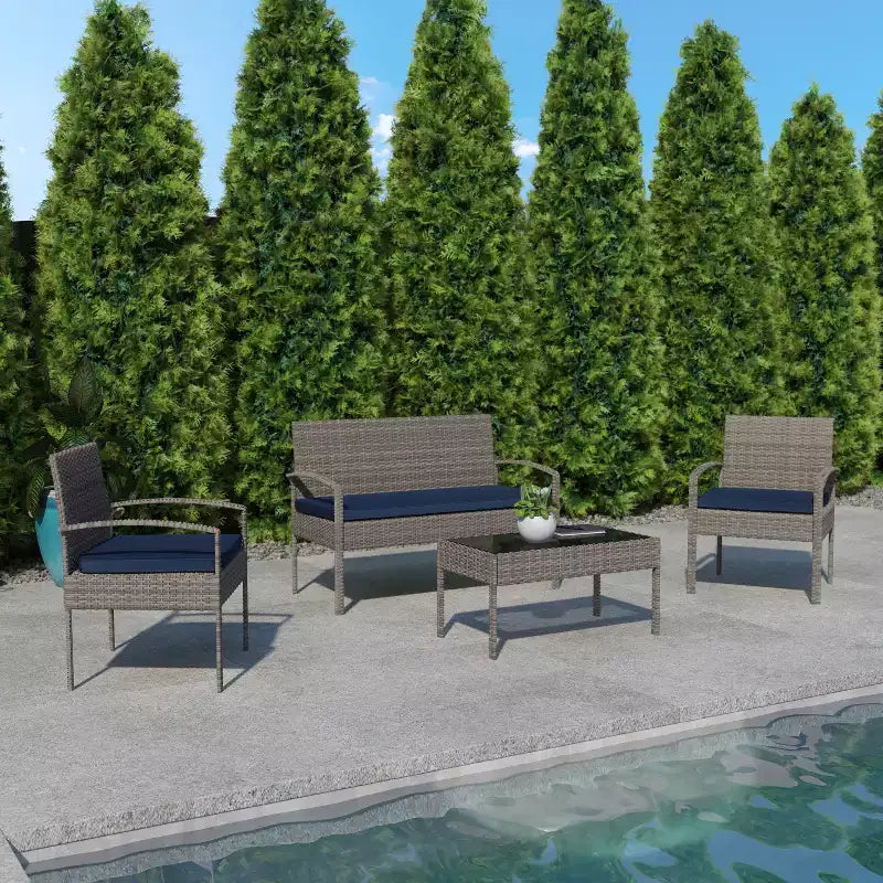 Flash Furniture Ensemble de patio 4 pièces Aransas avec structure en acier et coussins