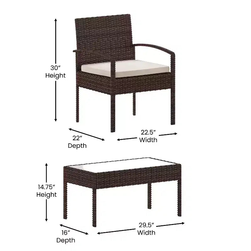 Flash Furniture Ensemble de patio 4 pièces Aransas avec structure en acier et coussins
