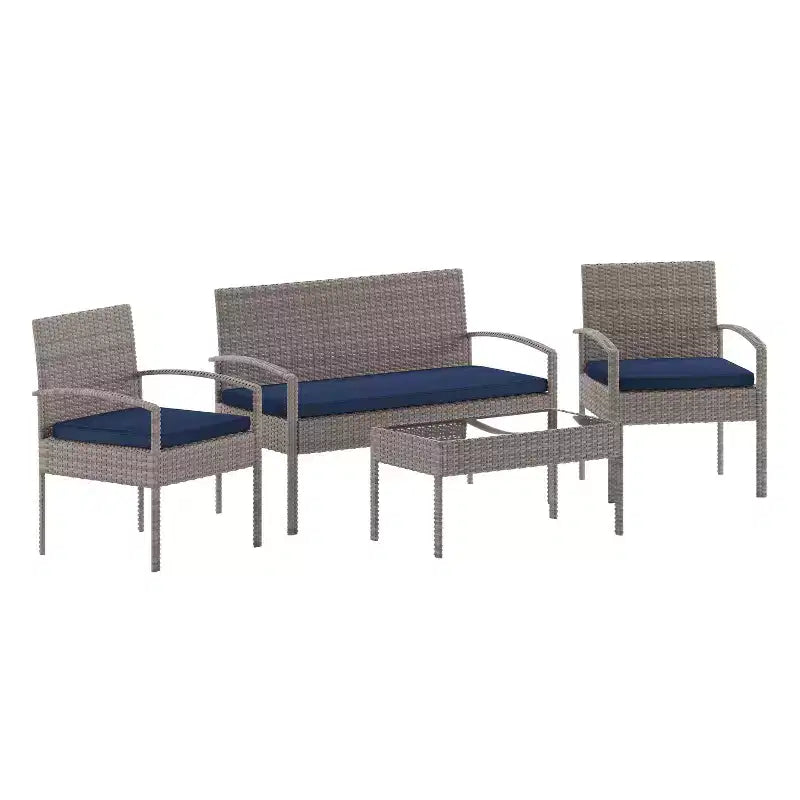 Flash Furniture Ensemble de patio 4 pièces Aransas avec structure en acier et coussins