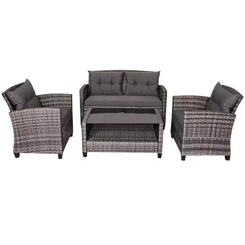 Costway Salon de Jardin en Résine Tressée 4 ou 8 Pièces avec Table Basse et Coussins pour Jardin, Pelouse, Gris