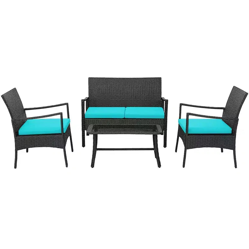 Costway Ensemble de Meubles de Jardin en Rotin 4 pièces avec Chaises Rembourrées, Causeuse et Table Basse