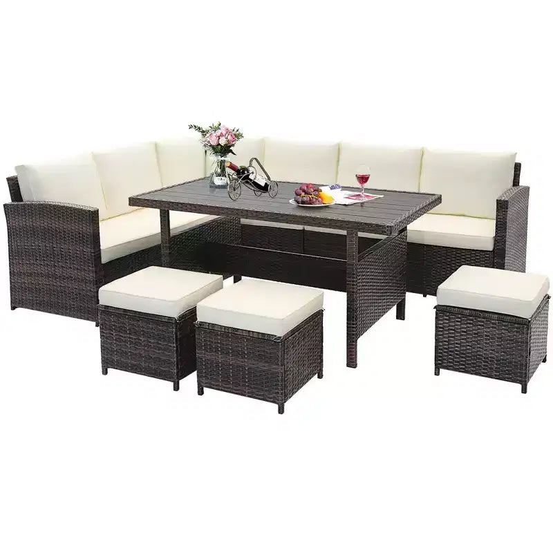 Ensemble de mobilier de patio Costway 7 pièces en rotin, canapé sectionnel, table basse de véranda