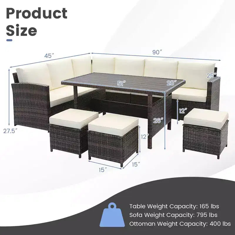 Ensemble de mobilier de patio Costway 7 pièces en rotin, canapé sectionnel, table basse de véranda
