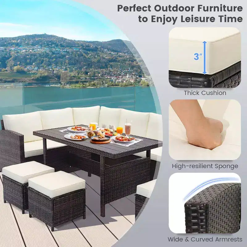 Ensemble de mobilier de patio Costway 7 pièces en rotin, canapé sectionnel, table basse de véranda
