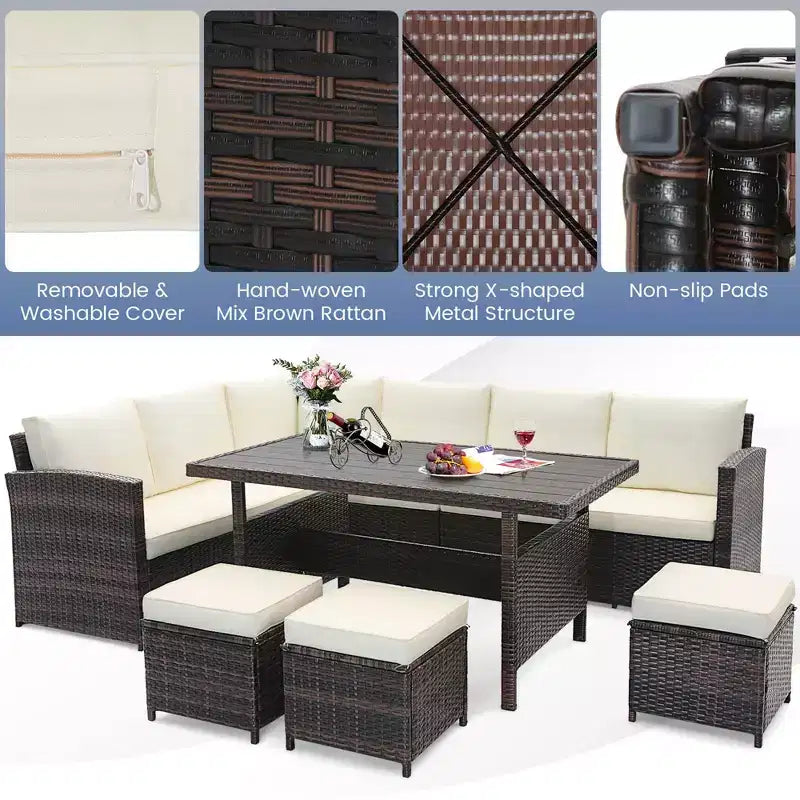 Ensemble de mobilier de patio Costway 7 pièces en rotin, canapé sectionnel, table basse de véranda