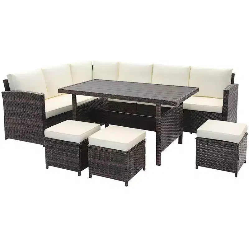 Ensemble de mobilier de patio Costway 7 pièces en rotin, canapé sectionnel, table basse de véranda