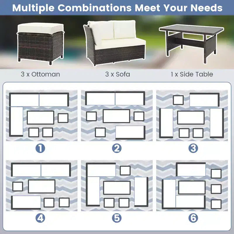 Ensemble de mobilier de patio Costway 7 pièces en rotin, canapé sectionnel, table basse de véranda
